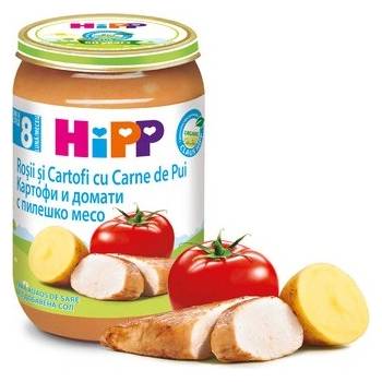 Hipp БИО пюре Домати и Картофи с Пилешко месо 8м+ 220г