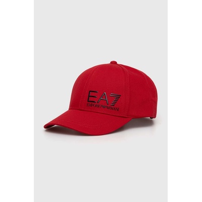 EA7 Emporio Armani Памучна шапка с козирка EA7 Emporio Armani в червено с принт (CC010.247088.42474)