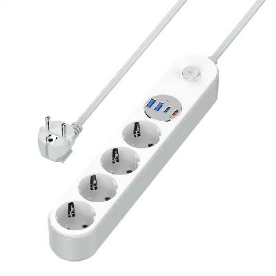 COLORWAY Sieťová rozbočovačka, CW-CHE44PDW, 4 zásuvky, 4xUSB (Type-C 2PD20W + 2USB QC3.0) (20 W), 2 m, biela