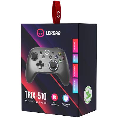 TRIX-510, Gaming controller, Black, BT5.0 Controller with built-in 600mah battery, 1M Type-C charging cable , 6 axis motion sensor support nintendo switch , android, PC, IOS13, PS3, normal size dongle, black (LRG-GP510)