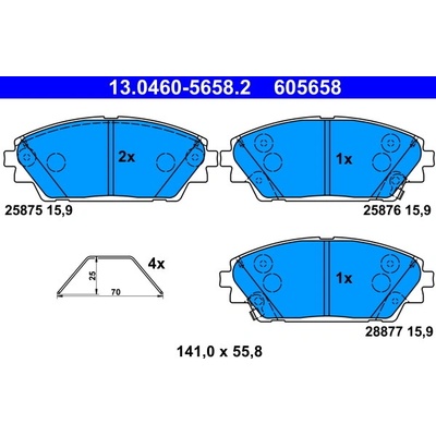 ATE Sada brzdových platničiek kotúčovej brzdy 13046056582