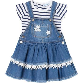 Mayoral dívčí set 2 ks tričko KR pruh sukně s laclem modrá