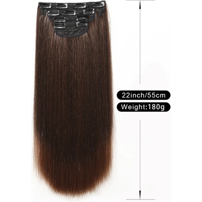 Vlasy clip in 4 pásy - kaštanově hnědé rovné vlasové příčesky 55 cm – Zbozi.Blesk.cz