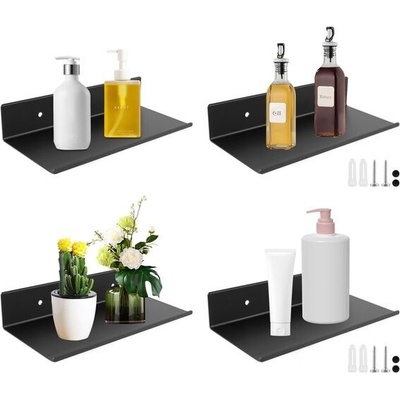 LDHHYH Sada 4 nástěnných polic, černý kov, plovoucí knihovna 20x12x4 cm, bytová dekorace, nástěnná