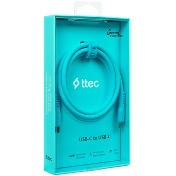 Ttec Data кабел ttec USB-C - USB-C 60W PD/QC Fast Charging/Data Cable - 120cm - Neon Blue