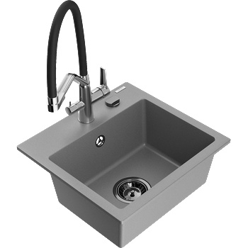 Mexen Milo гранитна мивка с 1 отделение с кухненски смесител Duo, сив (6505-71-671701-07-B)