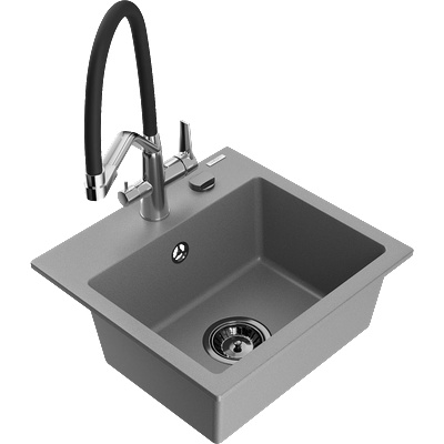 Mexen Milo гранитна мивка с 1 отделение с кухненски смесител Duo, сив (6505-71-671701-07-B)