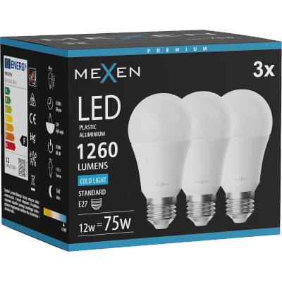 Mexen Nova 3x LED Крушка E27, A60, 12W, Студена - 6500K, 1260 lm - L100-E27-1265-01x03 (L100-E27-1265-01x03)