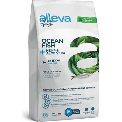 Alleva® holistic (puppy mini) ocean fish + hemp & aloe vera - пълноценна храна за млади кученца от миниатюрни и малки породи, както и за бременни и кърмещи кучета, Италия - 2 кг 2264