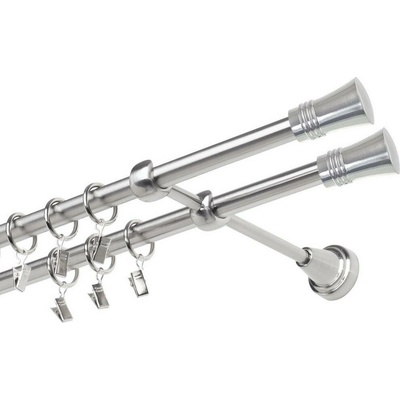 OK-GarnýžeCZ Garnýž kovová dvouřadá 19mm Capri double nerez 330 cm do stěny / kroužky s žabkou