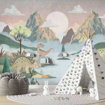 Art gift Детски фототапет с динозаври в приказен пейзаж