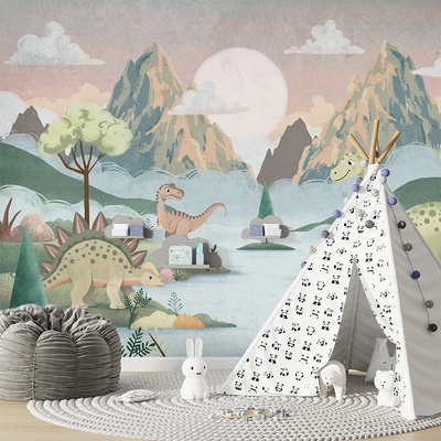 Art gift Детски фототапет с динозаври в приказен пейзаж