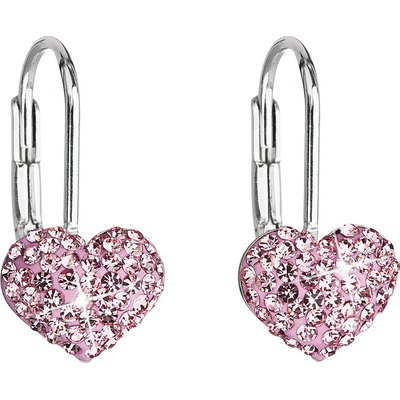 Evolution Group strieborné náušnice visací s krystaly Swarovski srdce 31125.3 modré