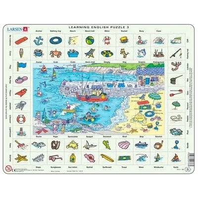 Larsen - Образователен детски пъзел - Научи английски - Какво има на морския бряг - 70 части (EN3)