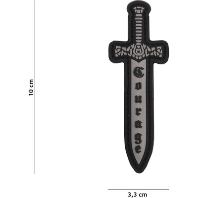Gumová nášivka 101 Inc nápis Courage - sivá