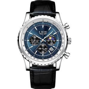 LIGE Часовник lige re-42013 - Черен / Сребърен / Син kp42013 Часовници