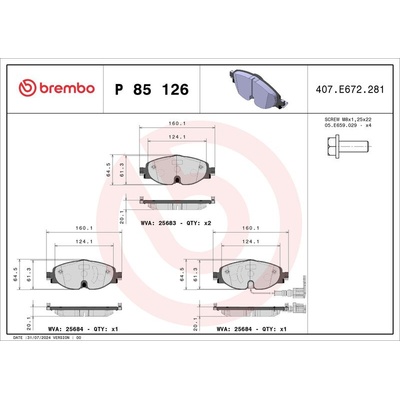 Sada brzdových destiček BREMBO P85126