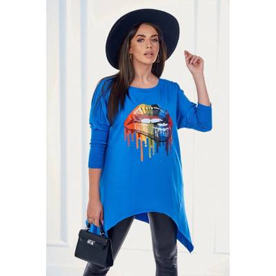 Oversize blouse with a rainbow print marine modrá