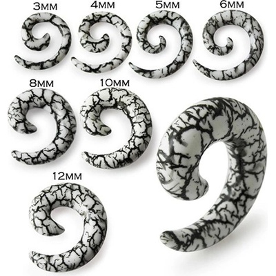 Šperky eshop bílý spirálový expander do ucha s motivem černých prasklin O01.17