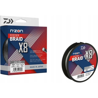 Steel Gray Splétaná Šňůra Daiwa N'Zon X8 Braid 150m 0,08mm 5kg