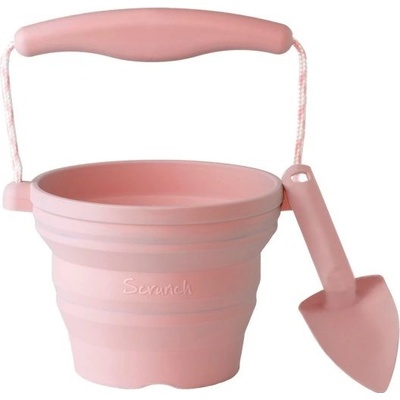 Scrunch silikonový skládací kbelíček na písek s lopatkou Pink