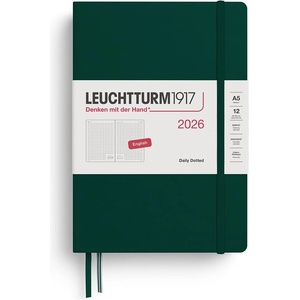 Leuchtturm1917 372783 Daily Calendar Dotted Medium (A5) 2026, Forest Green, English (372783)