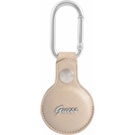 GUESS Стилен ключодържател от изкуствена кожа за Apple AirTag - Guess PU Saffiano Script Dog Clip AirTag Case (бежов) (GUATPSASRSD)