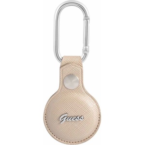 GUESS Стилен ключодържател от изкуствена кожа за Apple AirTag - Guess PU Saffiano Script Dog Clip AirTag Case (бежов) (GUATPSASRSD)