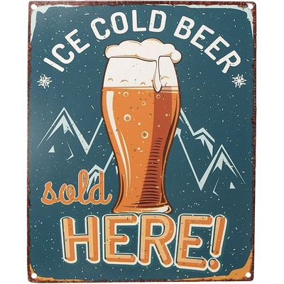 Modrá antik nástěnná kovová cedule Ice Cold Beer, Sold Here - 20*1*25 cm - Clayre & Eef