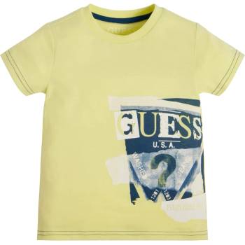 GUESS Тениска с къс ръкав в цвят лайм за момче с цветна щампа Guess