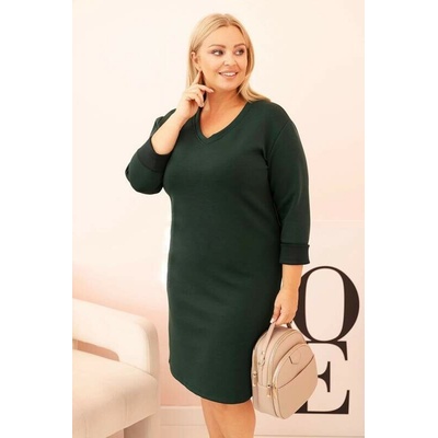 Kesi Dámské šaty Plus Size 21548 s výstřihem do V Zelená tmavě