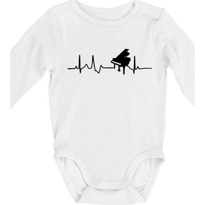 Piano ekg krídlo Body dojčenské s dlhým rukávom dlouhý rukáv biele