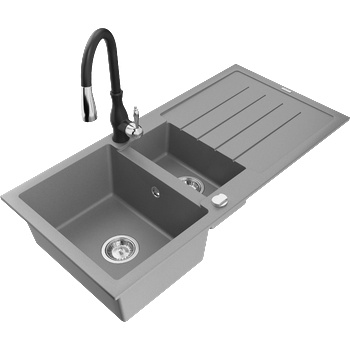 Mexen Andres гранитна мивка с 1, 5 отделения с отцедник и кухненски чешм Savita, сива - 6515-71-672601-70 (6515-71-672601-70)
