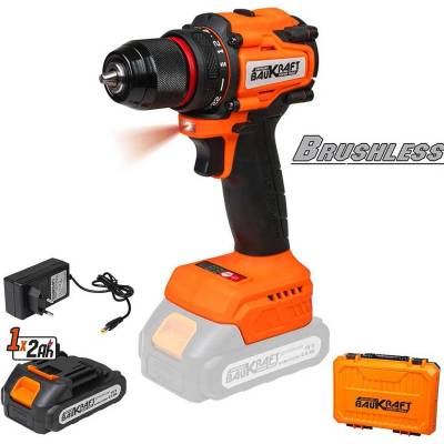 Винтоверт акумулаторен, Baukraft BK-BCD40, 18V, 2Ah, 40Nm, 10 мм патронник, безчетков мотор, в куфар (030612)