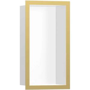 Hansgrohe XtraStoris Individual - Ниша за вграждане в стена с дизайнерска рамка, 30x15x10 см, матово бяло/полиран златен вид 56096990 (56096990)