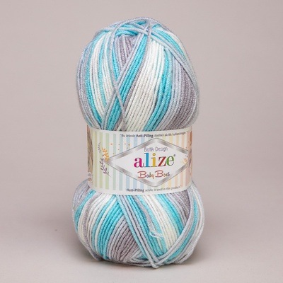 Alize Příze Baby best batik 7264 tyrkysovo-šedo-bílá