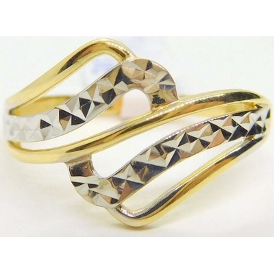 Klenoty Budín Dámský gravírovaný zlatý prsten z bílého a žlutého zlata 01372