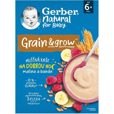 Gerber Natural Mliečna Pšenično-ovsená malina a banán 220 g