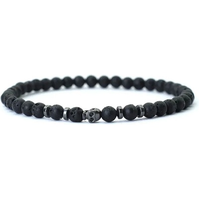 Daniel Dawson korálkový náramek Dario Lávový kámen ocelová lebka NR2071 Černá