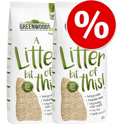 Greenwoods hrudkující pro kočky z rostlinných vláken 2 x 30 l 25,8 kg