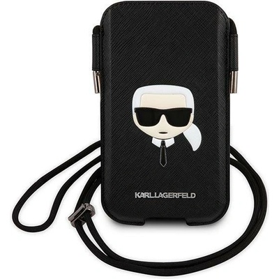Púzdro Karl Lagerfeld kabelka Saffiano Ikonik Karl`s Head čierne