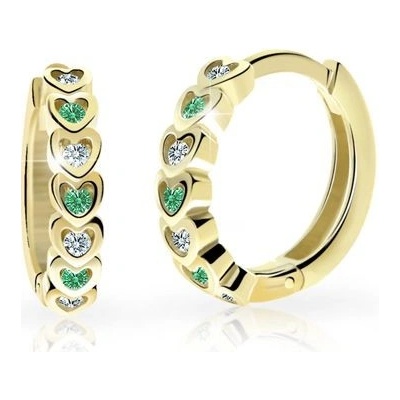 Danfil dětské náušnice kroužky C3340 ze žlutého zlata s kamínky Emerald Green