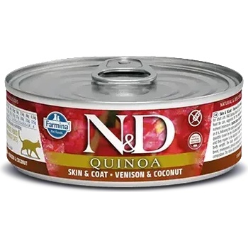 Farmina N&D Quinoa Cat Skin & Coat Venison & Coconut мокра храна при хранителни чувствителности с еленско, киноа и кокос 80gr