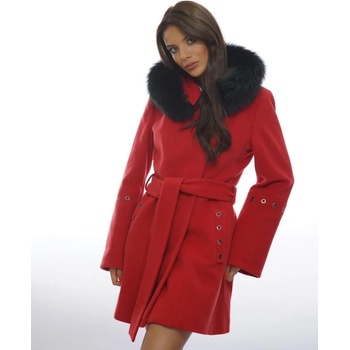 Image 1 of Radek's Collection Червено дамско палто с яка от естествена кожа Radeks