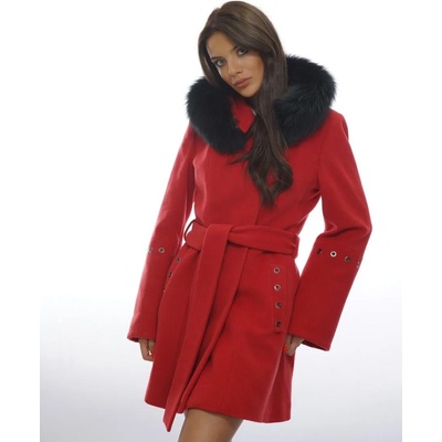 Radek's Collection Червено дамско палто с яка от естествена кожа Radeks