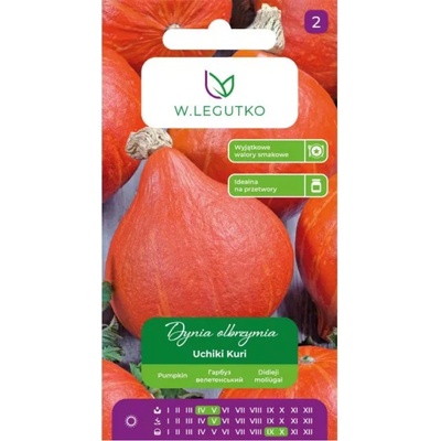 W. Legutko Гигантска тиква Учики Кури, тип Хокайдо - червено-оранжева