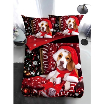 EmonaMall Двулицево коледно спално бельо, размер за приста (реално изображение) EmonaMall, 4 части - Модел S17382 (S17382-6666d4)