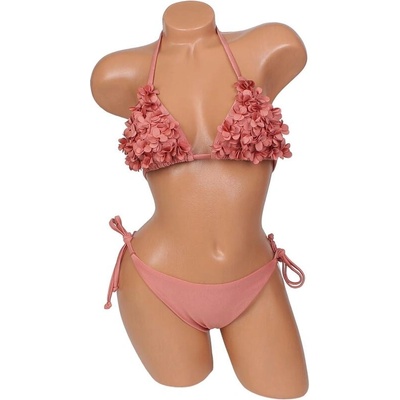 Дамски бански в цвят сьомга с 3d цветя