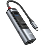 YESIDO Докинг станция 5 в 1 - Yesido HB22 - Type-C → 3× USB + USB-C + HDMI, PD100W, 4K@30Hz, 5Gbps - Сив