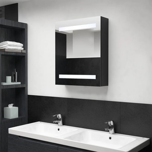 vidaXL LED шкаф с огледало за баня, черно, 50x14x60 см (326480)